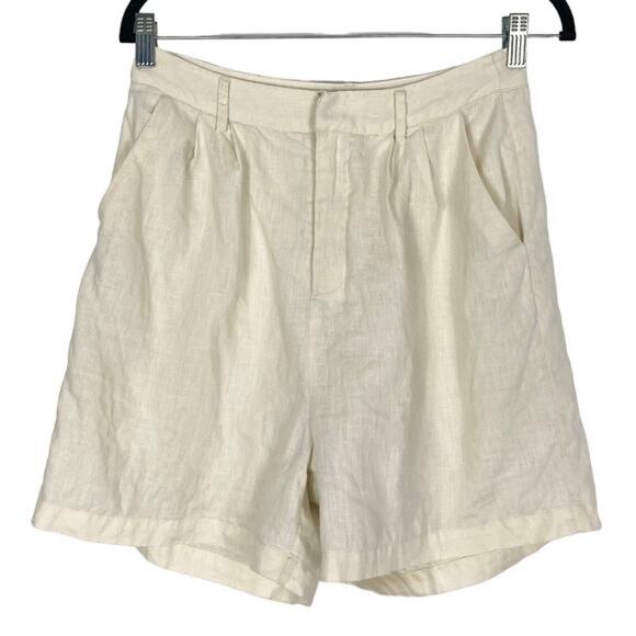NWOT DISSH Shorts Women AUS-10 US~6~8 Waist 28”Linen Ivory Pleated Faux-Pockets - Picture 2 of 14